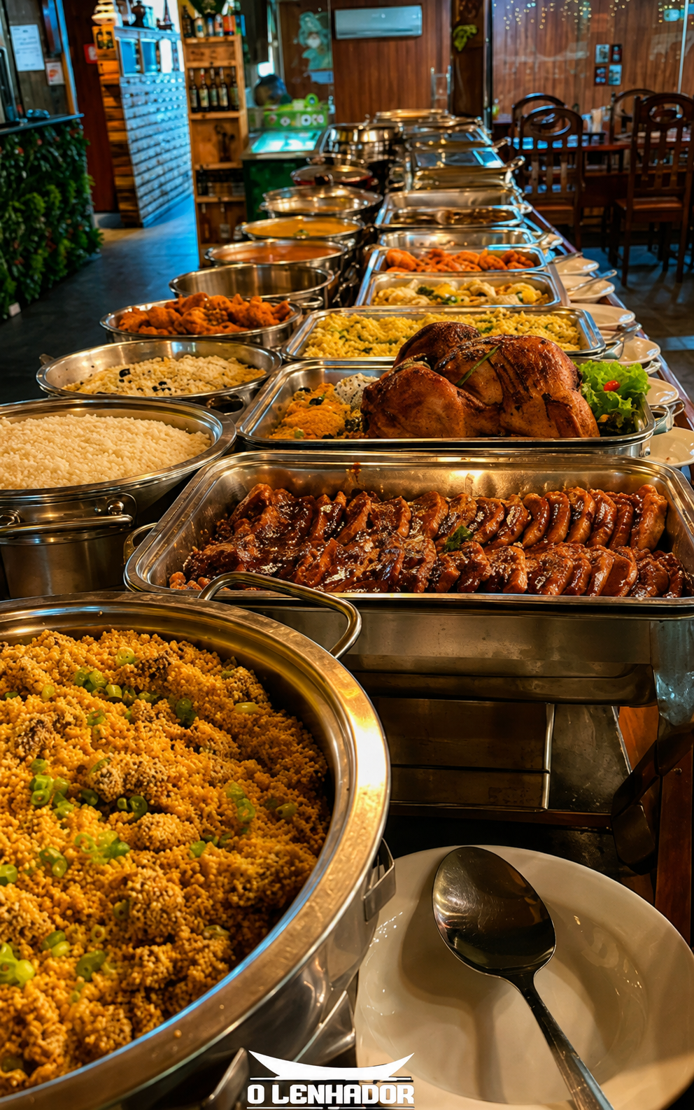 Variedade de pratos e acompanhamentos no buffet