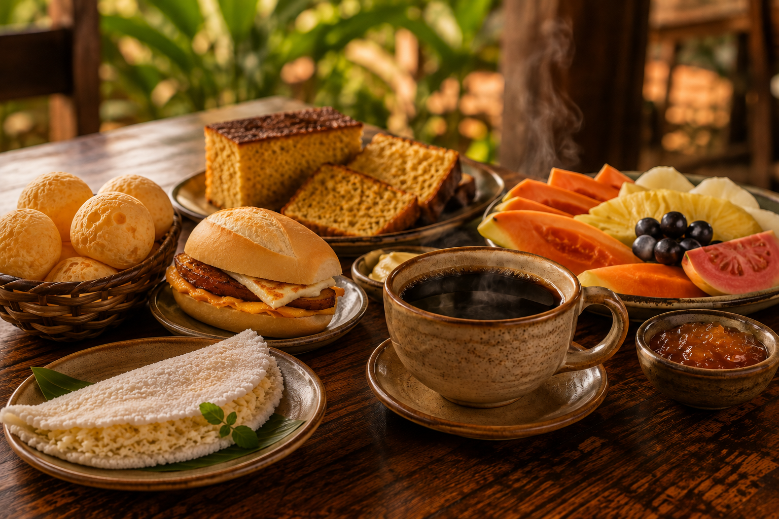 Mesa de café regional amazônico com x-caboquinho